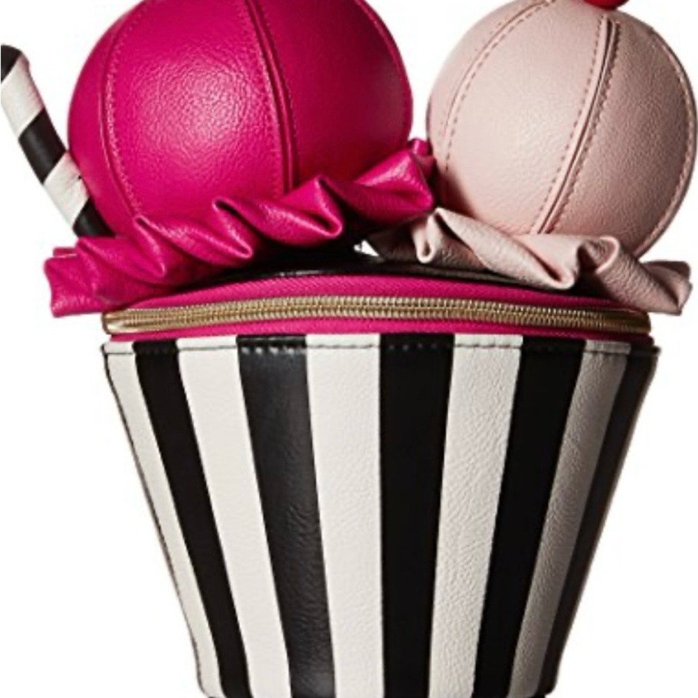 Betsey Johnson Pink and Black Striped Clutch